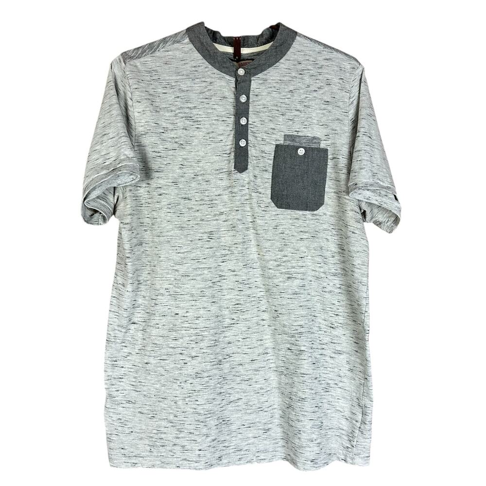 Hudson Barrow NYC Shirt Men Size Large Heather Gray Color Block Pocket Henley